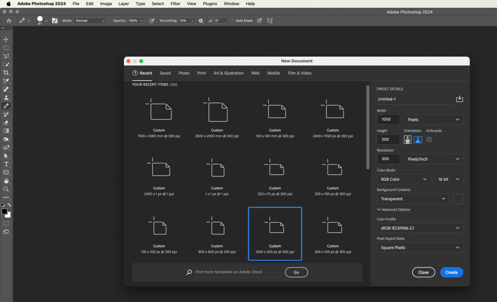 New Document Photoshop